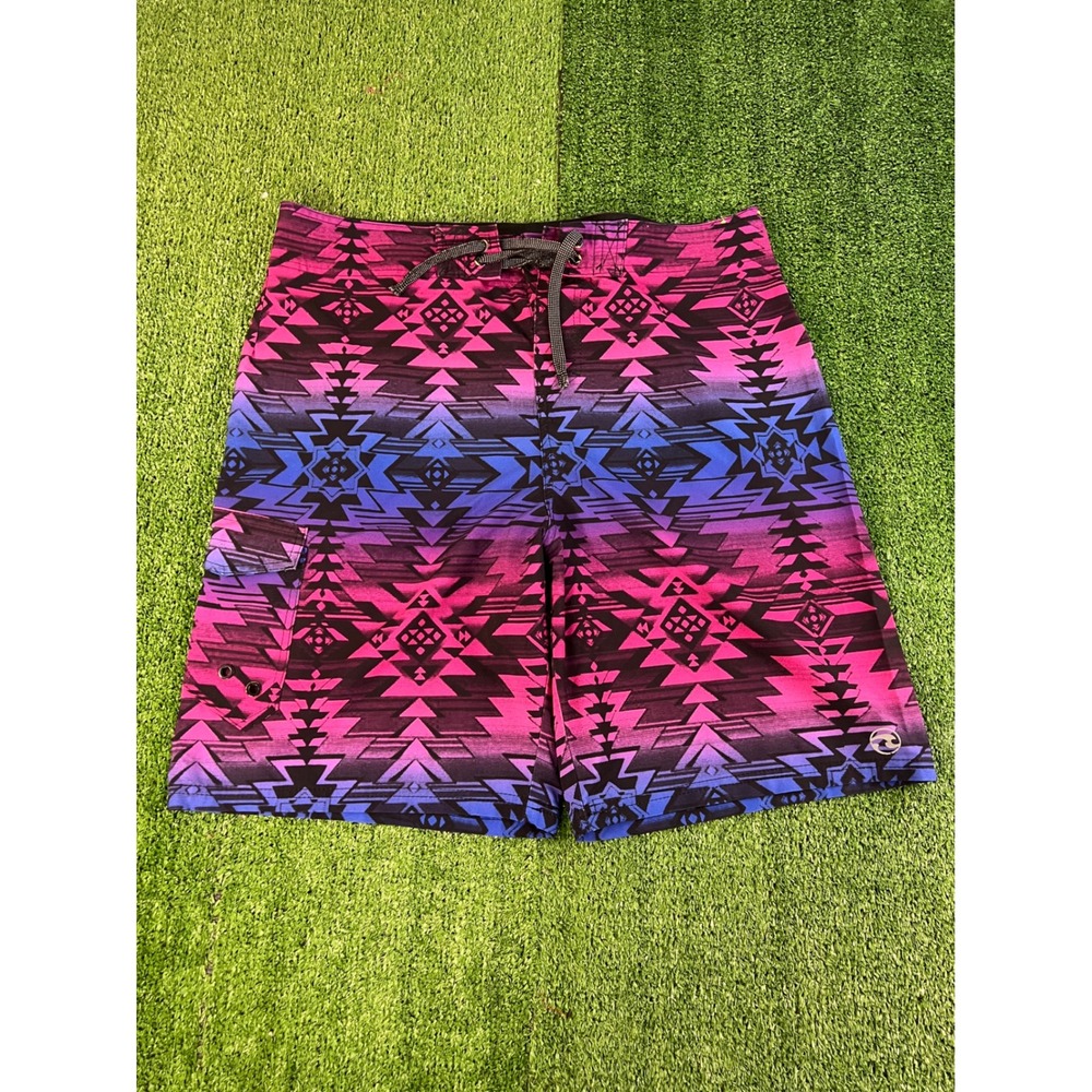 Ocean Current Mens 38 Board Shorts Purple Pink Blue Geometric Southwest Trunks